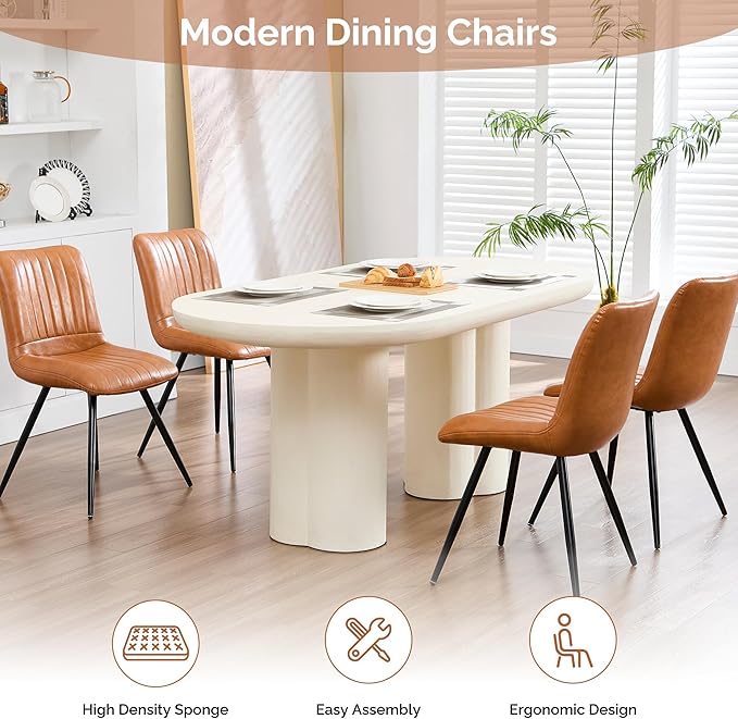 Dining Chairs Set of 3, Modern Dining Chairs with Thick Cushions, PU Leather Upholstered Kitchen Dining Room Chairs with Metal Legs for Dining Living Room (Caramel)