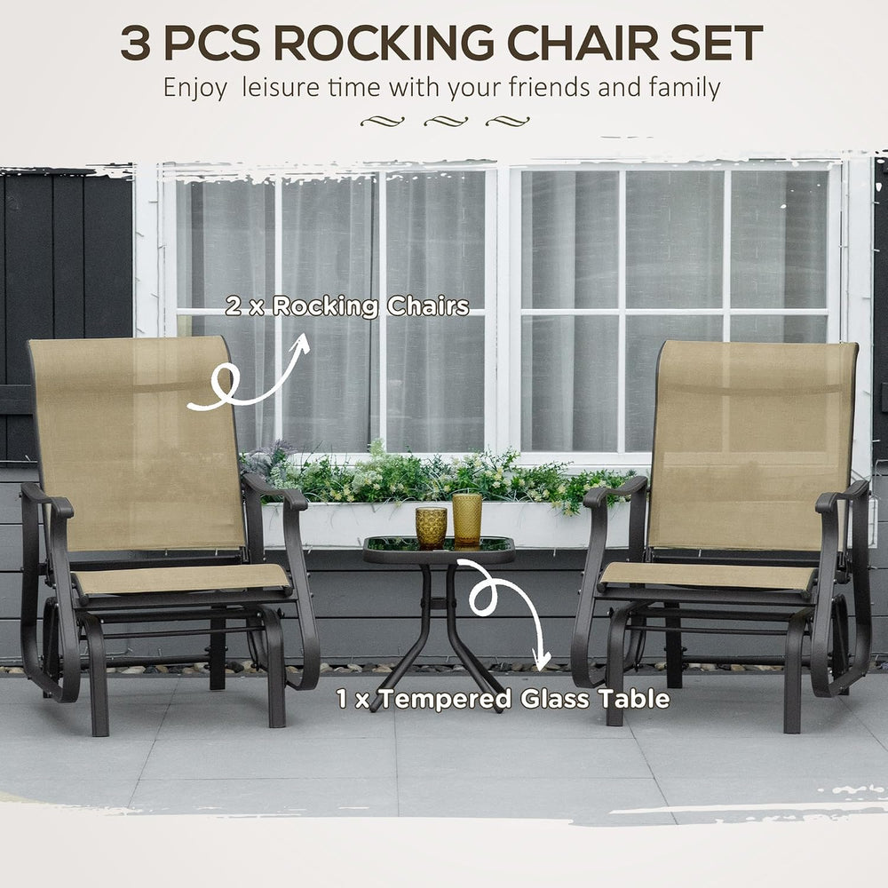 Outsunny 3-Piece Outdoor Gliders Set Steel Frame Patio Gray