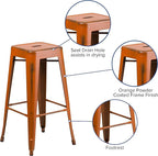 Flash Furniture Kai Commercial Grade 30" High Backless Distressed Orange Metal Indoor-Outdoor Barstool