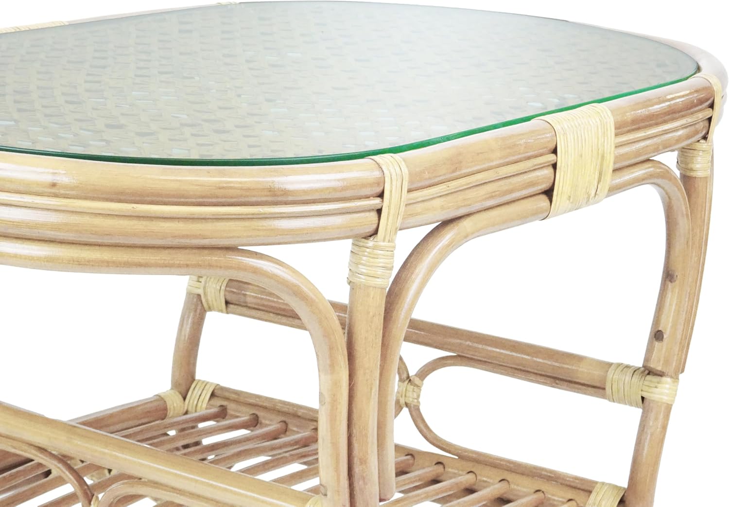 Pelangi Oval Coffee Table Natural Color with Glass Top Natural Rattan Wicker ECO Handmade Design