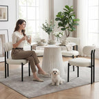 LukeAlon Faux Leather Dining Chairs Set of 4, Modern Curved Back Armless Kitchen Chairs with Black Metal Legs Upholstered Reception Guests Chair for Dining Room Chairs Restaurant Office, White