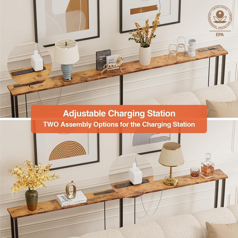 Keelian 102" Narrow Console Sofa Table - 2 Power Outlets & 4 USB Por...