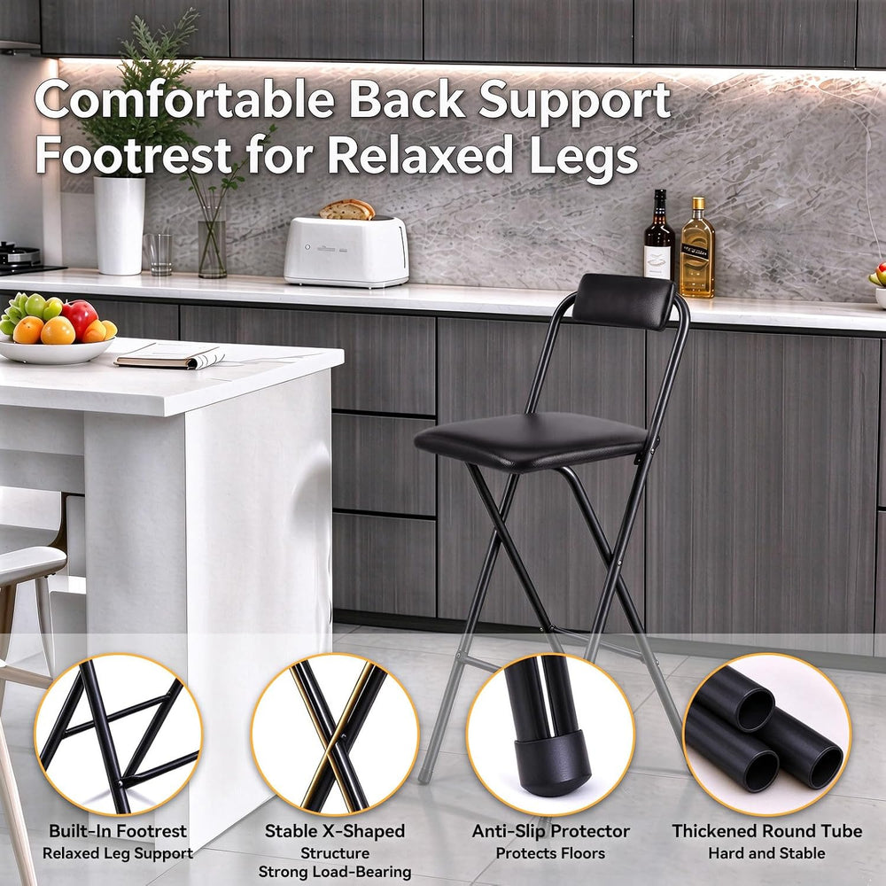 Folding Bar Stool with Back,1 Pcs Tall Foldable Stool 25.5 Inch Height