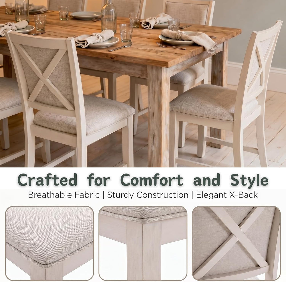 Farmhouse Dining Chairs Set of 4 Upholstered Kitchen Chairs with Cross Back A...