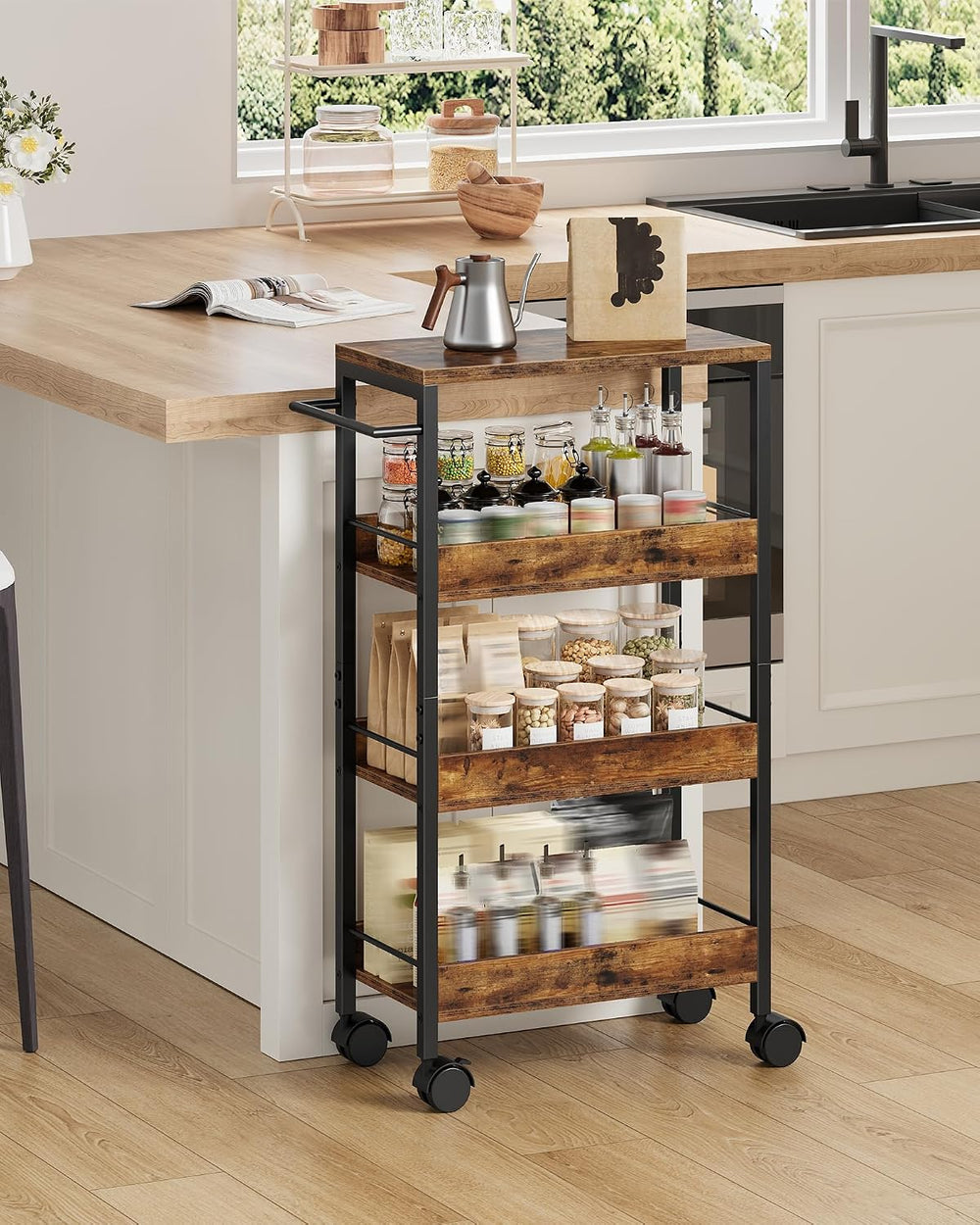 CHOEZON 4-Tier Slim Storage Cart, 9.1'' Kitchen Serving Trolley, Slim...