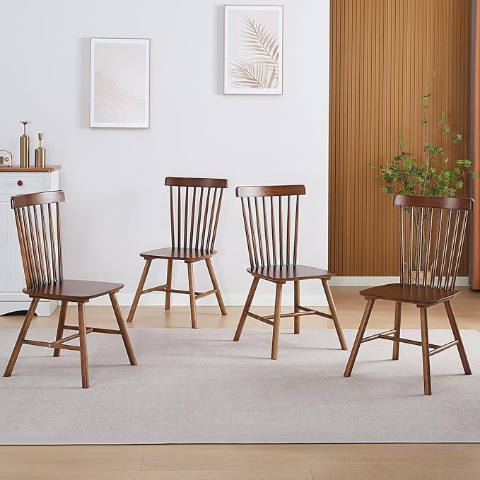 Solid Wood Dining Chairs Set of 4 (Windsor-4 Walnut, Walnut)
