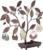 MyGift Jewelry Tree w/Bird Nest 48 pair Earrings Holder, Bracelets/Necklace Organizer Stand (Bronze Metal)