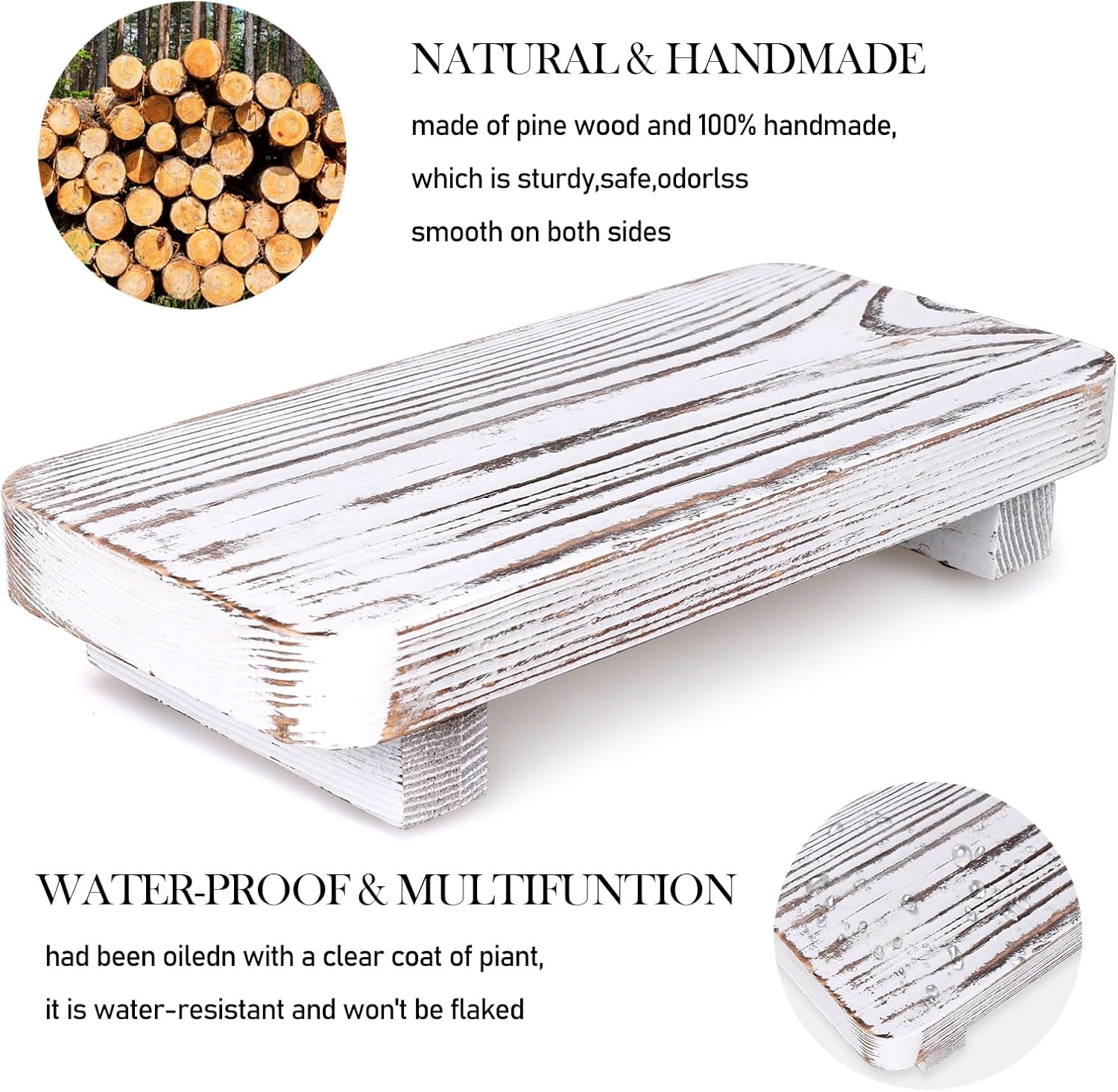 Bathroom Counter Organizer Wooden Display Stand White Pedestal Stand Kitchen Countertop Trays Decoration Small Wood Riser Dish Soap Dispenser Holder for Bathroom Decor Sink Accessories Vanity Tray