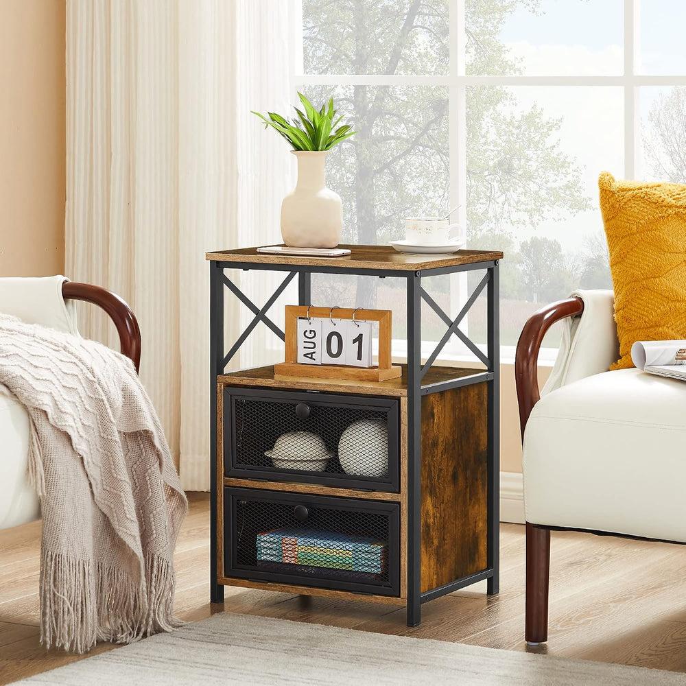VECELO End Side Table, Modern Night Stand with Storage Space and Door, Set of...