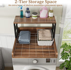 Washer Dryer Countertop with Shelf, 27.5″D x 27.5″W x 16.7″H, Countertop for Washer and Dryer Top with Non-Slip Pads and Edge Rails, Laundry Room Storage and Organization(Walnut)