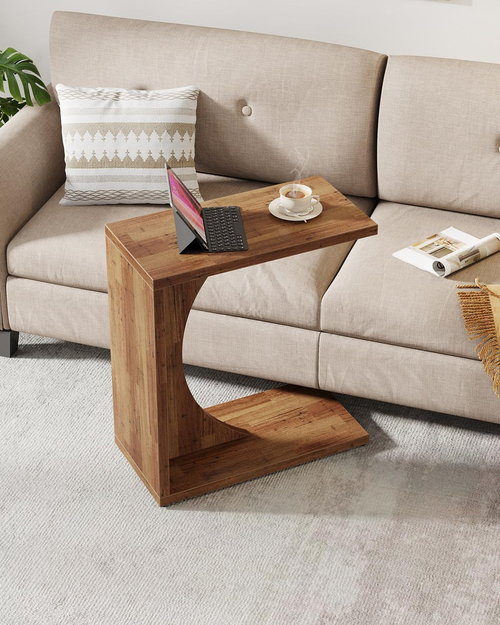 Tribesigns C-Shaped End Table for Couch, Sofa Side Table, C Table for Small S...