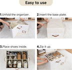 StorageWorks 2-Pack Shoe Storage Box for Closet, Sandal Organizer, Beige | Up to 32 Pairs, 12 Shoe Slots Each, Fixed Compartments, Clear Lid, Label Window, Side Mesh Pocket, Fits Flats & Low-Tops