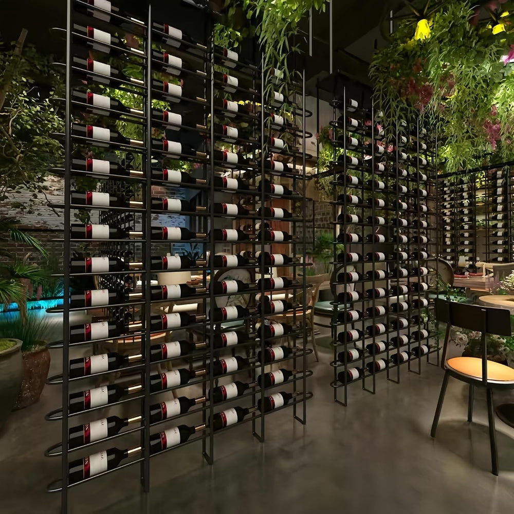 75-Bottle 5-Column Wall-Mounted Wine Rack, Black Metal Wine Bottle Holder wit...