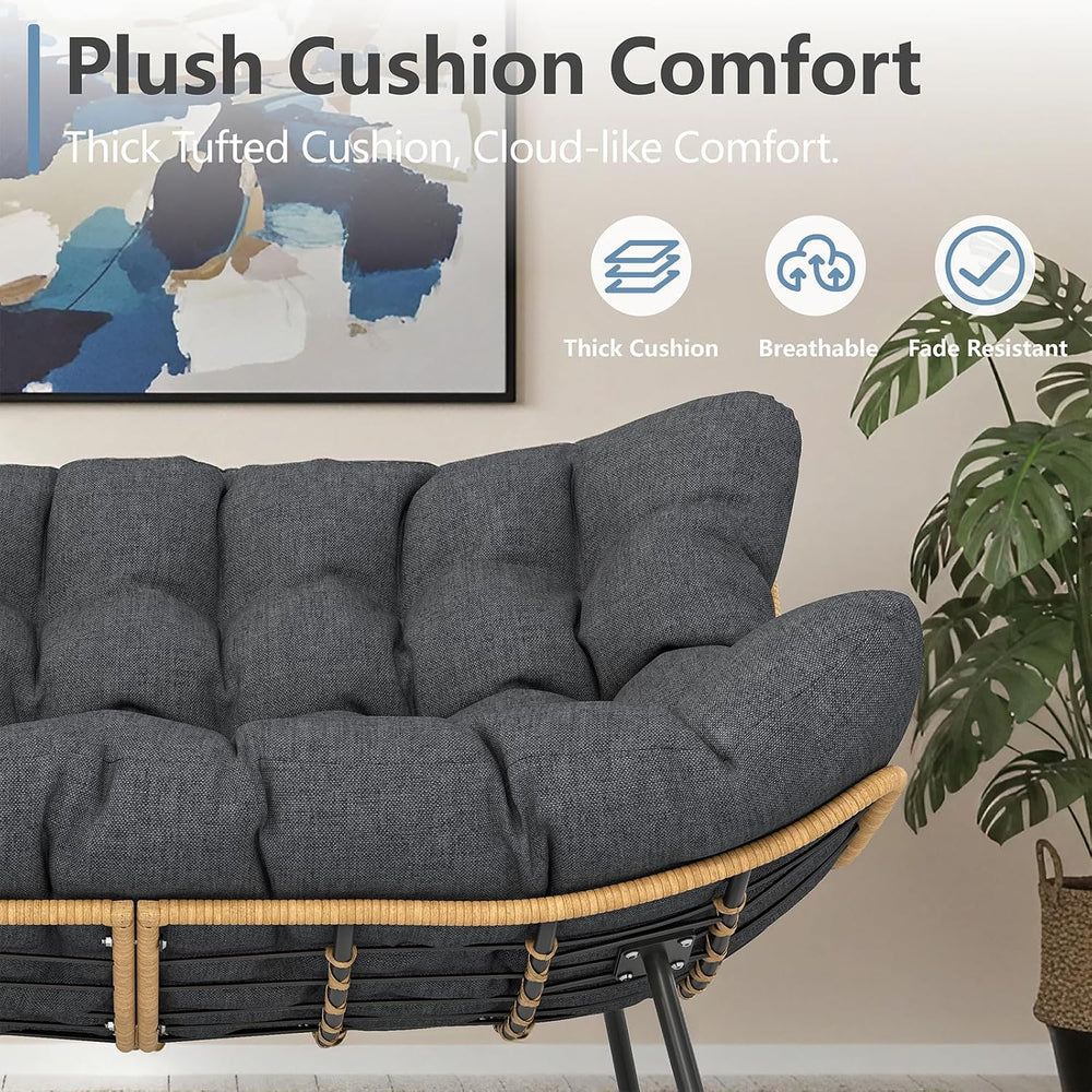 SWITTE Outdoor Papasan Loveseat, Oversized Double Wicker Egg Chair with Cushi...
