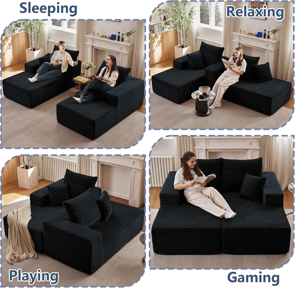 75"Oversized Chaise Lounge Chair,Sectional Double Lounge Chaise with Pil...