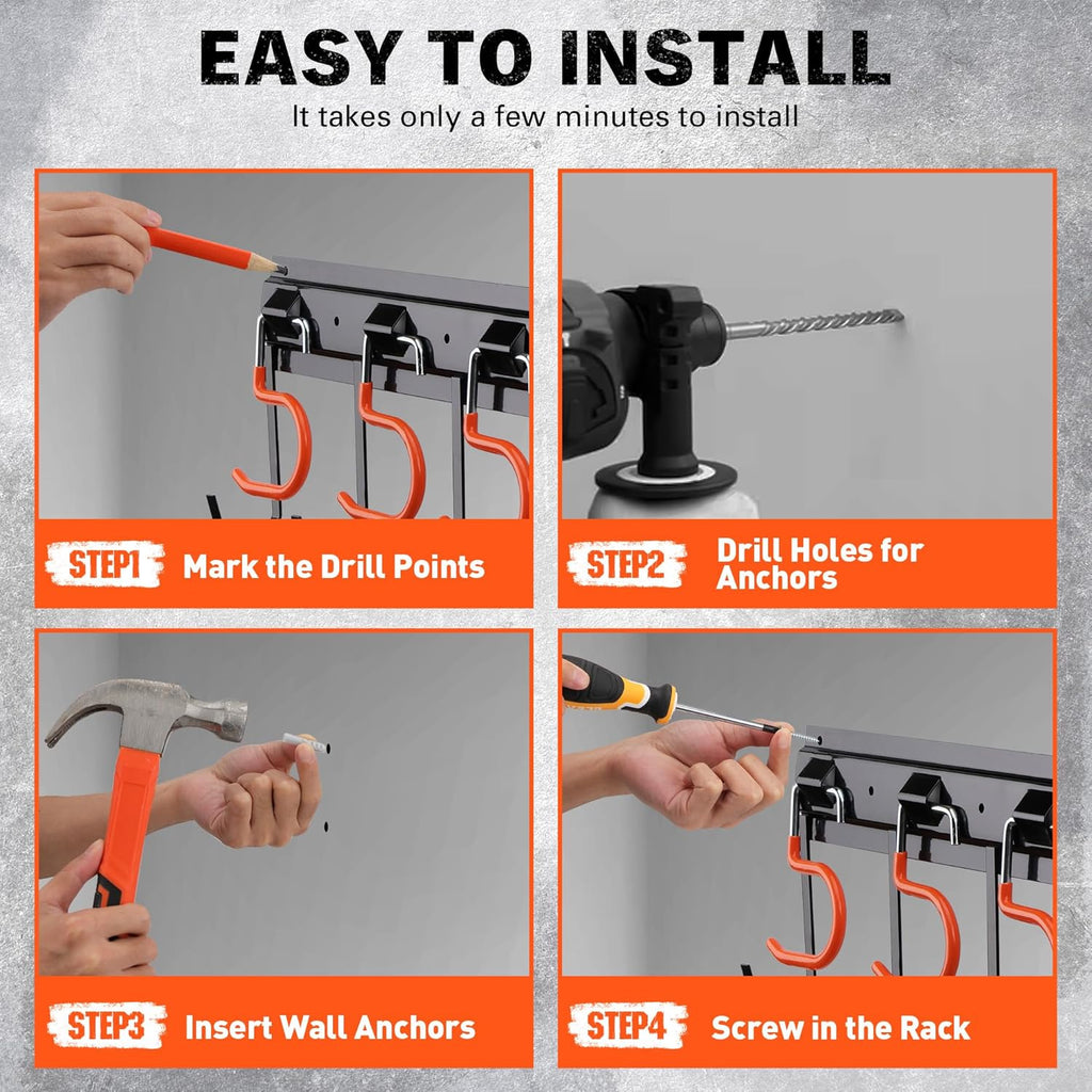 ELEAD 68'' All Metal Adjustable Garden Tool Organizer: Garage Tool Organizer Wall Mount with Orange Hooks, Garage Organizers and Storage, Tool Hangers for Shed