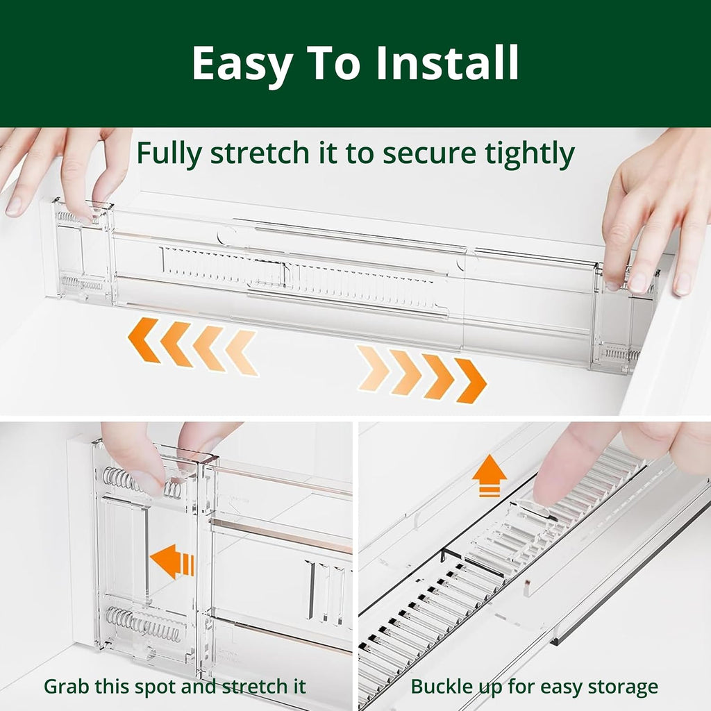 Clear Drawer Dividers Organizers, Adjustable Expandable Drawer Divider Organizer for Clothes, Dresser, Kitchen & Office Drawers, Acrylic Drawer Separators for Bedroom Storage, 4-Pack, Clear Plastic
