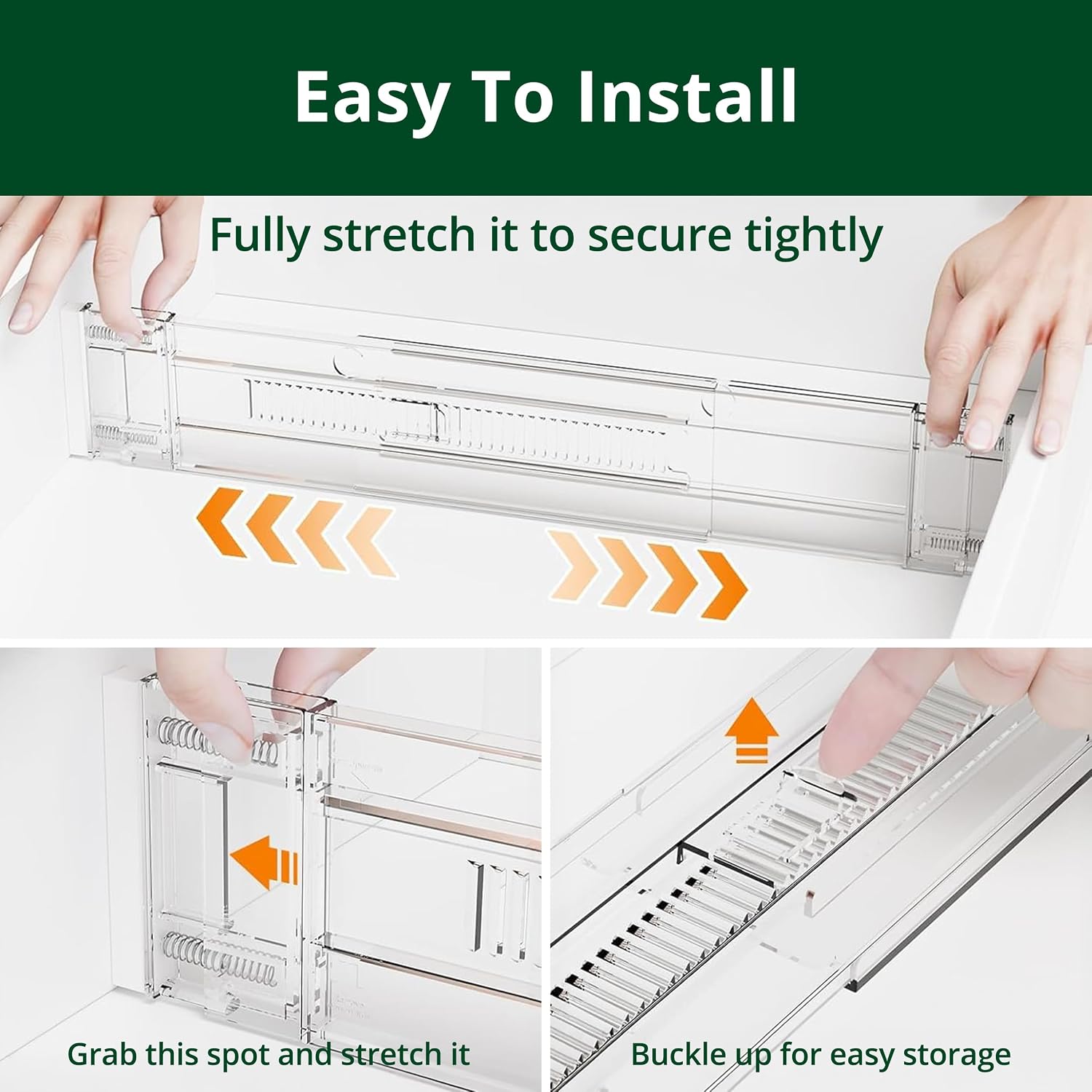 Clear Drawer Dividers Organizers, Adjustable Expandable Drawer Divider Organizer for Clothes, Dresser, Kitchen & Office Drawers, Acrylic Drawer Separators for Bedroom Storage, 4-Pack, Clear Plastic