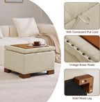 WUTUTUEE 24" Fabric Square Storage Ottoman with Wooden Tray, Modern Tufted Button Footstool Coffee Table, Upholstered Small Ottoman for Living Room, Bedroom, Khaki
