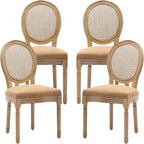 French Country Dining Chairs Set of 4, Caramel Kitchen & Dining Room Chairs Set of 4, Rattan Dining Chairs, Cane Back, Wood Legs, Sillas De Comedor (Rattan, Amber, 4Pcs)