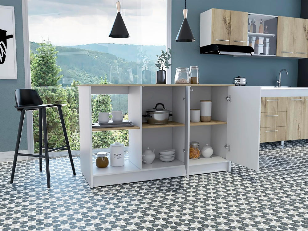 Kitchen Island with Large Countertop and Double Door Cabinet | Includes doubl...