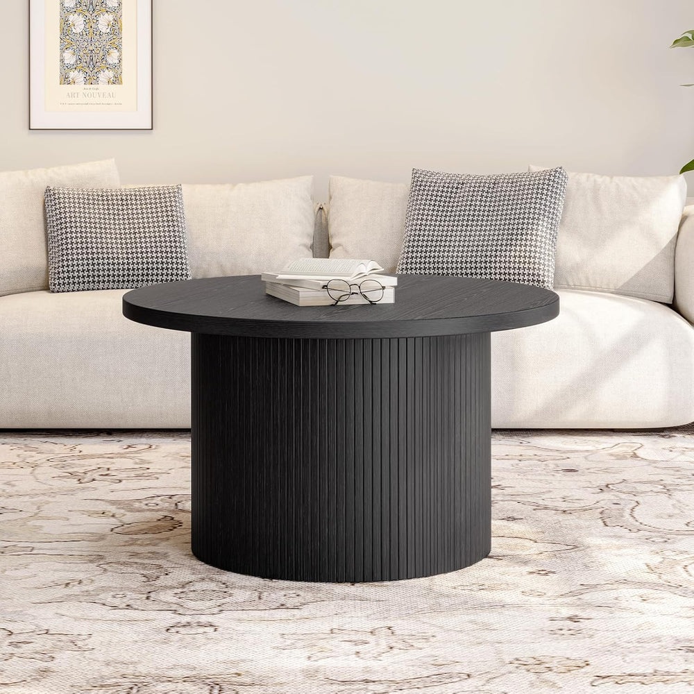 ONBRILL 31.5" Round Coffee Table, Tambour Design Coffee Tables for Livin...