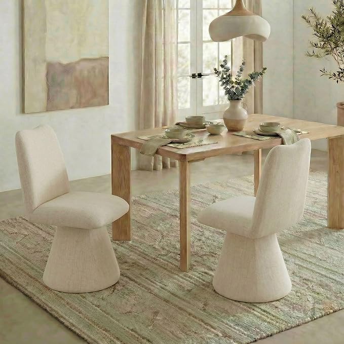 Swivel Dining Chairs Set of 2, Modern Upholstered Dining Chair Mid Century Ki...