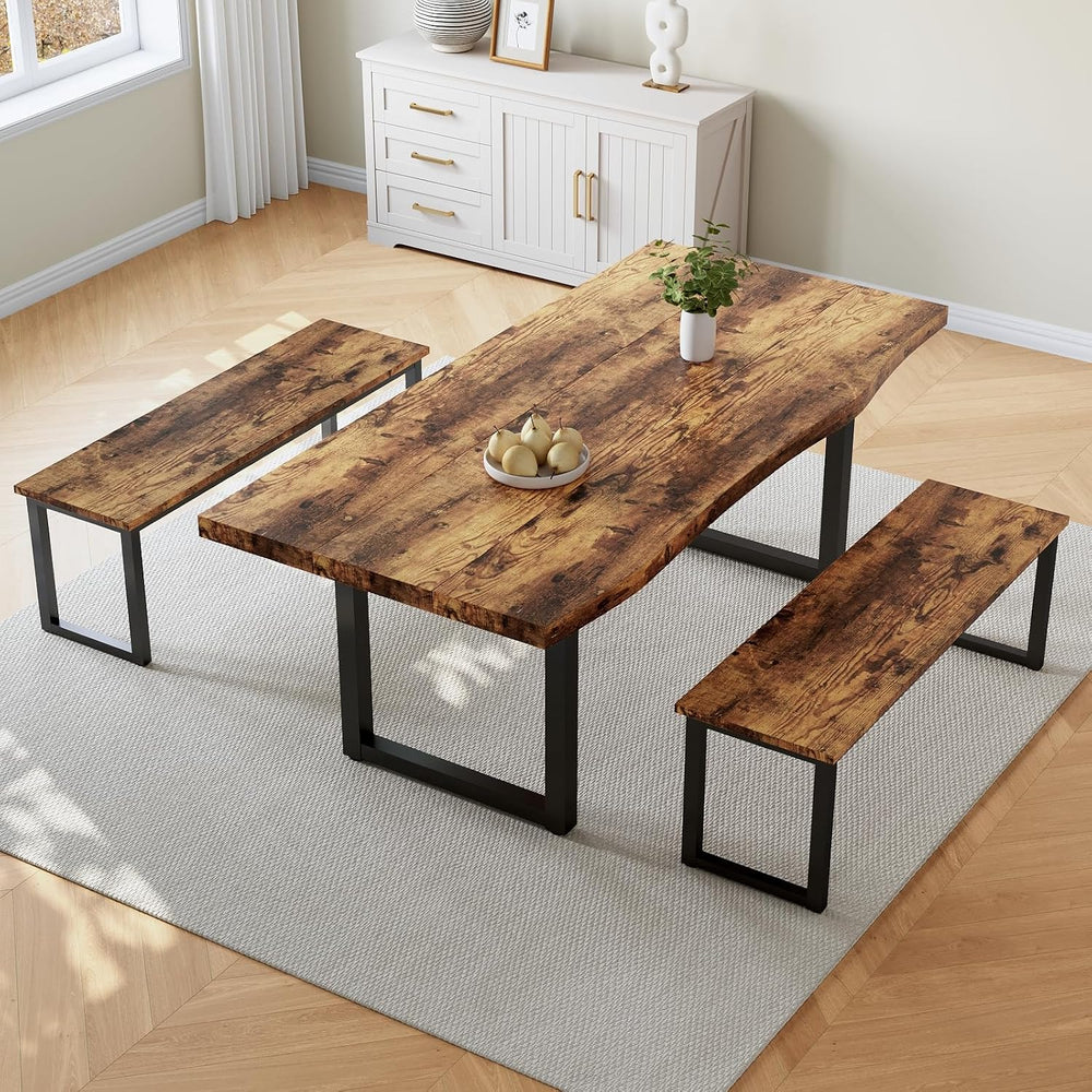 HIPIHOM 63" Dining Table with 2 Benches, Modern Kitchen Table and Chairs...