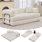 GarveeHome 79" Convertible Sleeper Sofa Bed Couch, 4-in-1 Boneless Corduroy Folding Sofa Bed with Pillow & Fixed-Shape, Floor Mattress Couch Loveseat for Living Room Apartments - No Assembly, Beige
