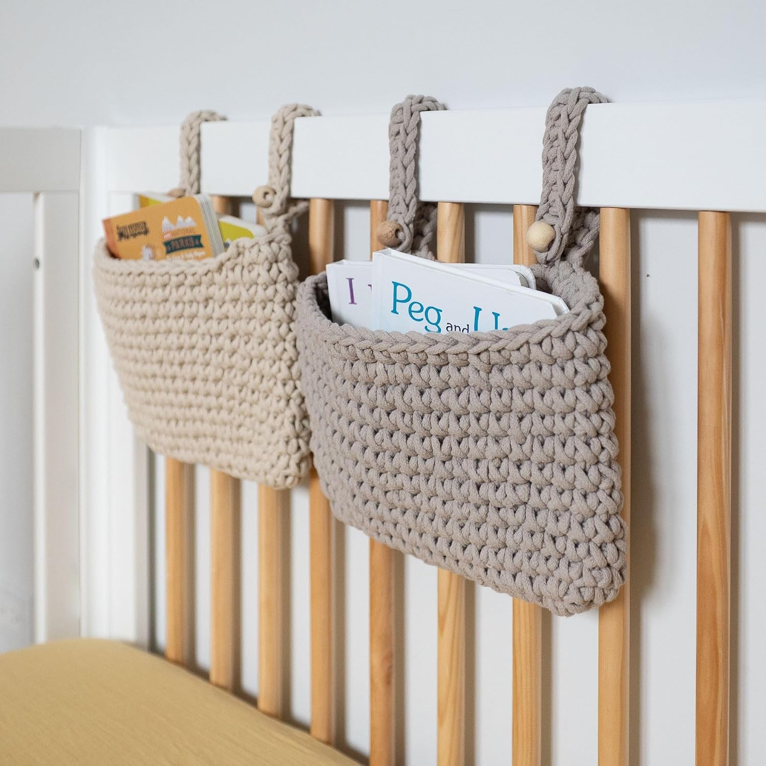 Crane Baby Hanging Bin Trio, Nursery Storage & Organization Products, Hanging Stuffed Animal Storage Solution, Nursery Pocket Organizer, Baby Organizers, Boho Decor Accent, Crib Accessories