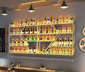 94in 4 Tier Modern Wall Mounted Wine Rack w/LED Light, Metal Wall Bar Shelves Wall Mounted w/Glass Holder, Large Liquor Shelf for Liquor Bottles for Home Bar & Dining Room(Gold-Yellow Led)