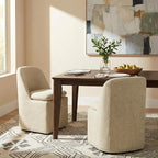 Upholstered Dining Chairs with Casters, Washable Cover Modern Dining Room Chairs with Thick Cushion & Sturdy Metal Frame for Kitchen, Living Room, Dressing Room, Sand Fabric, Set of 2
