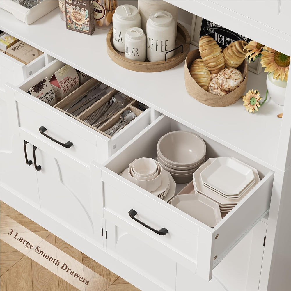 HITHOS 55“W Kitchen Pantry Cabinet, 76" Tall Hutch Storage Cabinet, Whit...