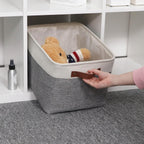 HNZIGE Fabric Storage Baskets for Shelves(3 Pack) Large Collapsible Storage Baskets for Organizing, Decorative Baskets Bins Set with Handles for Closet, Clothes, Toy, Home(White&Gray,15" x 11" x 9.5")