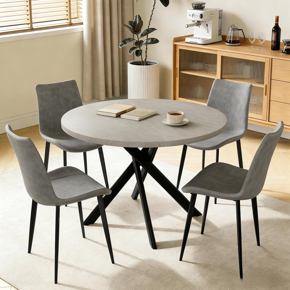 44" Round Dining Table Set for 4, Modern X-Shaped Metal Leg Table