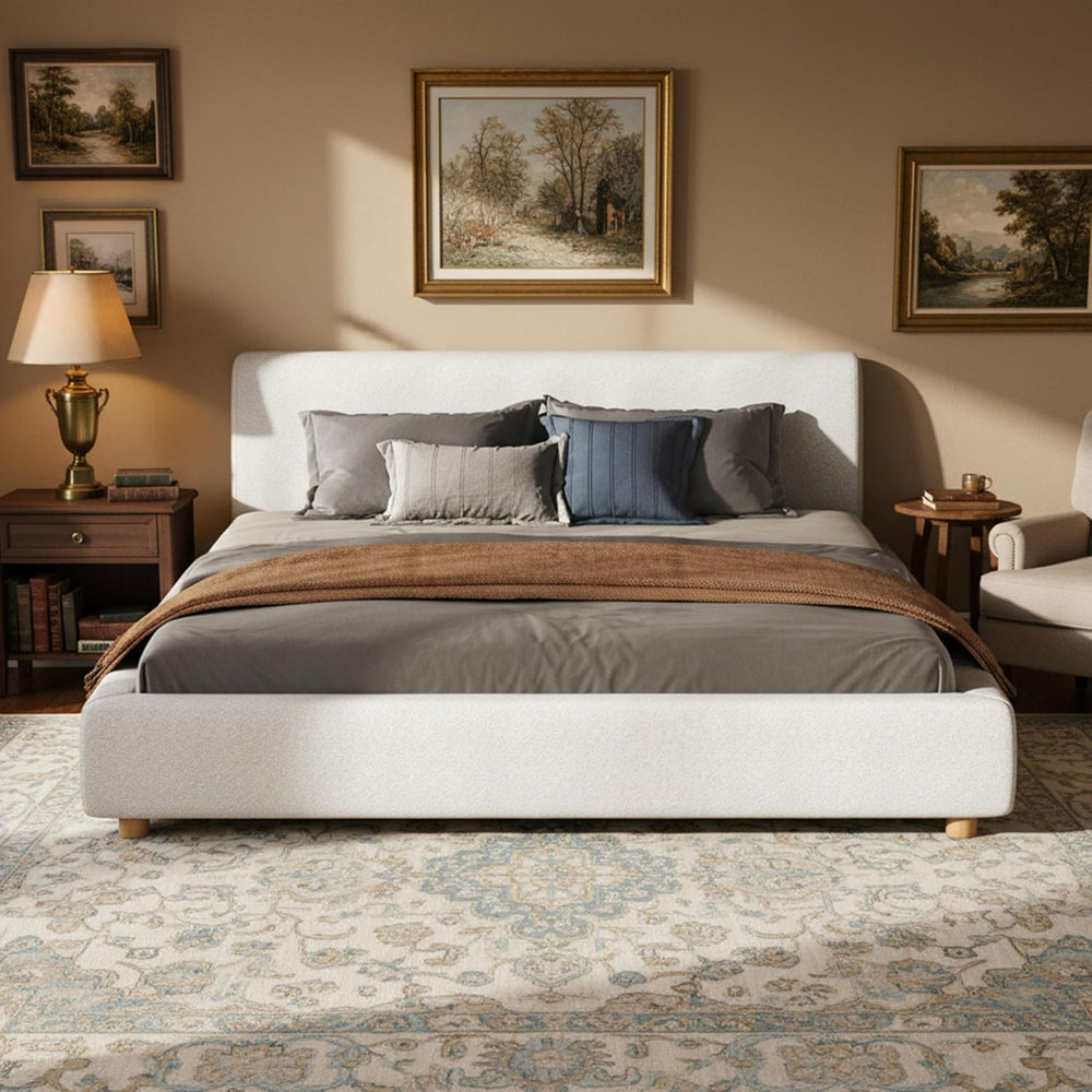 Merax King Size Boucle Upholstered Platform Bed Frame with Headboard,Modern S...