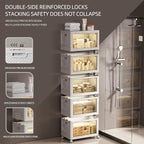 332 QT / 83 Gal White Storage Bins with 1 Lid - Collapsible Stackable Cabinet Organizer w/Wheels & Magnetic Doors, Plastic Storage Box for Office Closet Organization