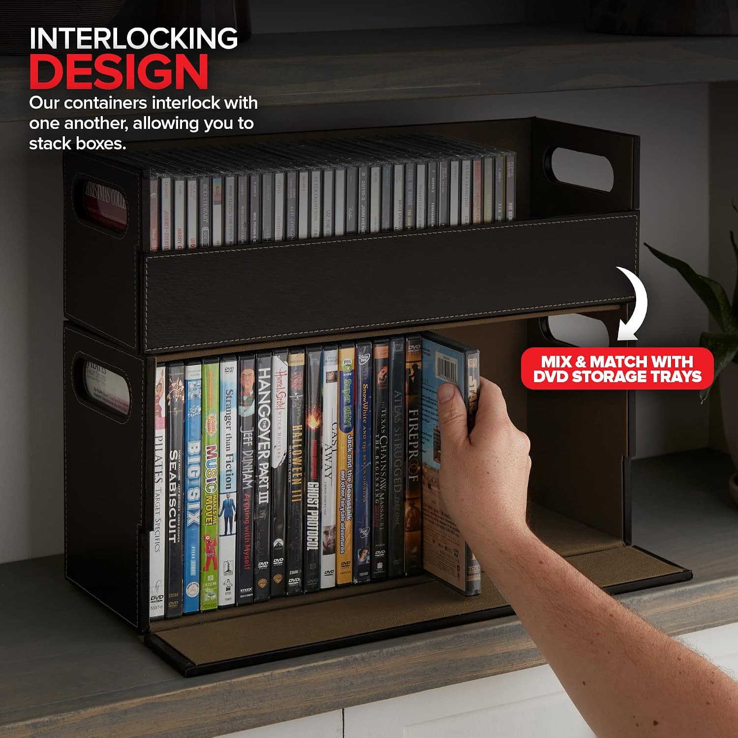 Stock Your Home DVD Storage Box, Movie Shelf Organizer for Blu-Ray, Video Game Cases, CDs, VHS Tape Display Stand, Disc Holder Can Store Up to 28 DVDs, Faux Leather (Espresso) 2 Pack