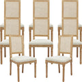 French Country Dining Chairs Set of 8, Cream Kitchen & Dining Room Chairs Set of 8, Ivory Rattan Dining Chairs, Cane High Back, Wood Legs, Sillas De Comedor (Rattan, Beige, 8Pcs)