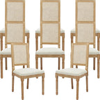 French Country Dining Chairs Set of 8, Cream Kitchen & Dining Room Chairs Set of 8, Ivory Rattan Dining Chairs, Cane High Back, Wood Legs, Sillas De Comedor (Rattan, Beige, 8Pcs)
