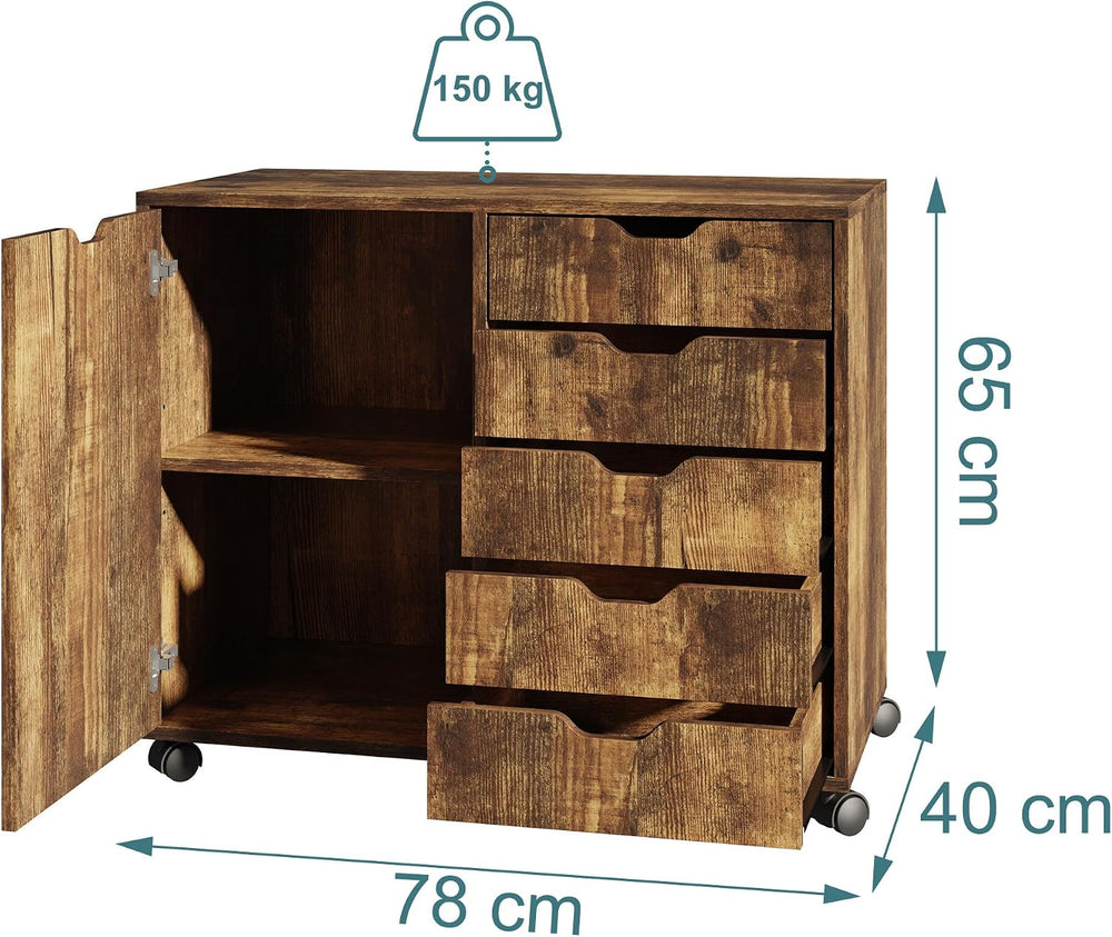 Relaxdays mobile storage cabinet, 5 drawers & 2 compartments, HWD: 65x78x...