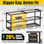 26''W Power Tool Organizer Wall Mount | 200lbs Garage Storage Rack with 7 Cordless Drill Holder | 3-Tier Heavy Duty Utility Shelf for Battery Workshop Organization