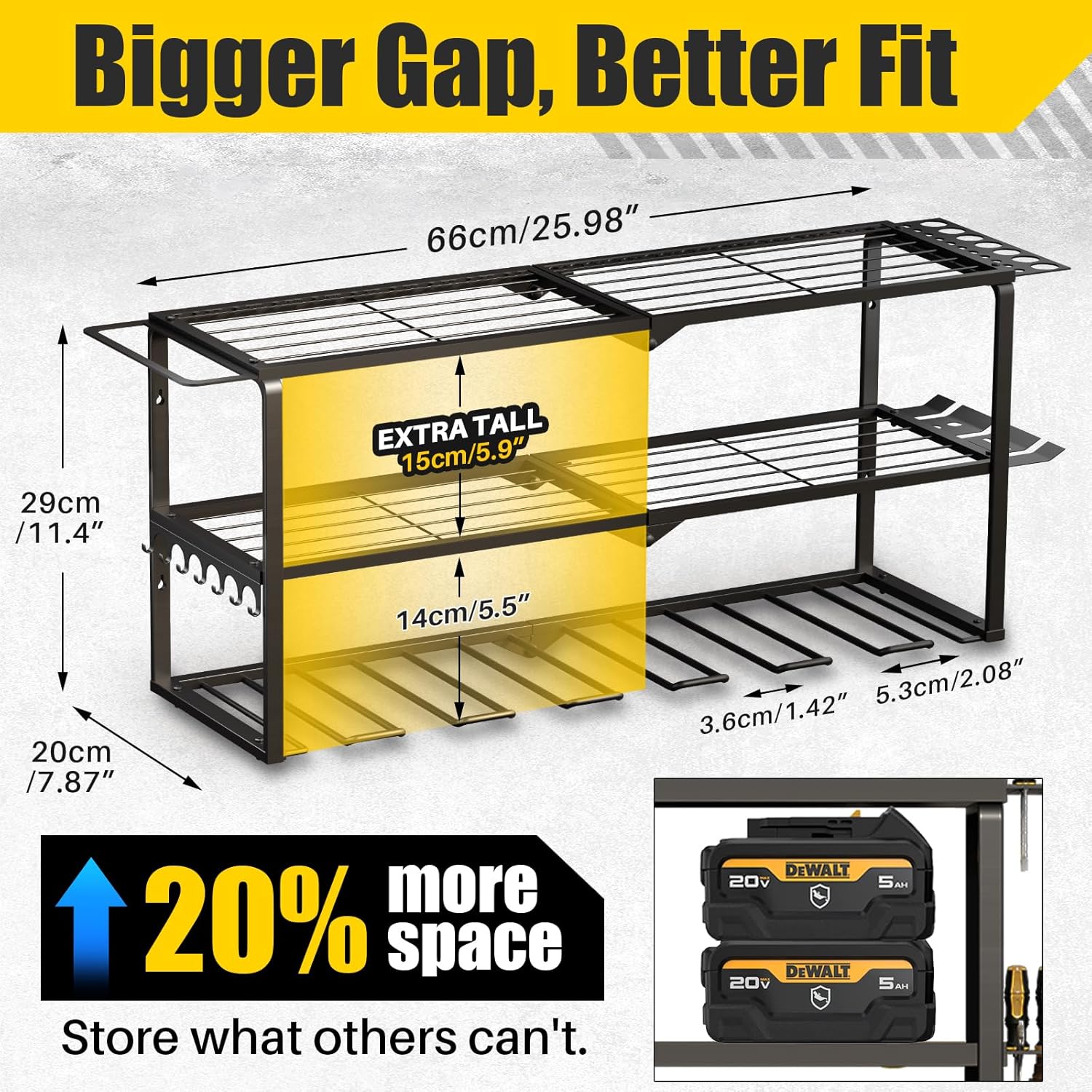 26''W Power Tool Organizer Wall Mount | 200lbs Garage Storage Rack with 7 Cordless Drill Holder | 3-Tier Heavy Duty Utility Shelf for Battery Workshop Organization