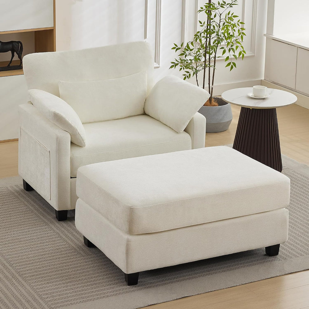 WUTUTUEE 57.5" Oversized Chaise Lounge with Ottoman Indoor, White Readin...