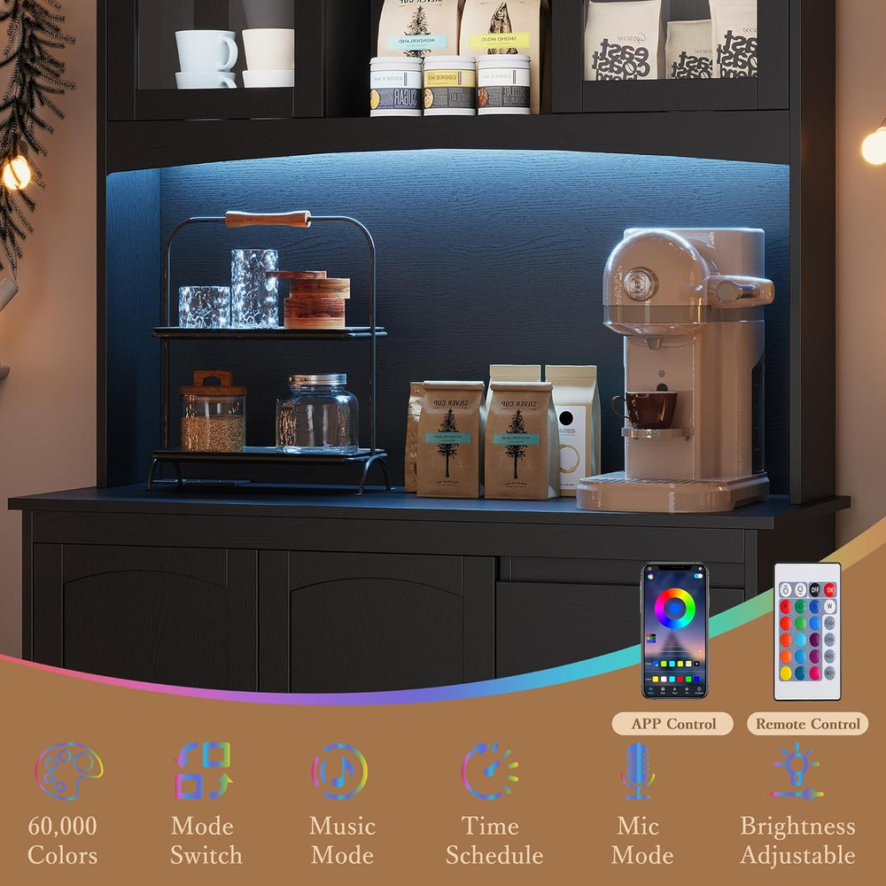 Garvee Kitchen Pantry Cabinet with LED Lights & Charging Station, 71&quot...