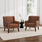 PU Leather Accent Chair, Modern Upholstered Armchair, Coffee | Comfy Wingback Chair with Removable Cushion, Wood Frame, Button Tufted Living Room Chair Bedroom Side Reading Seat