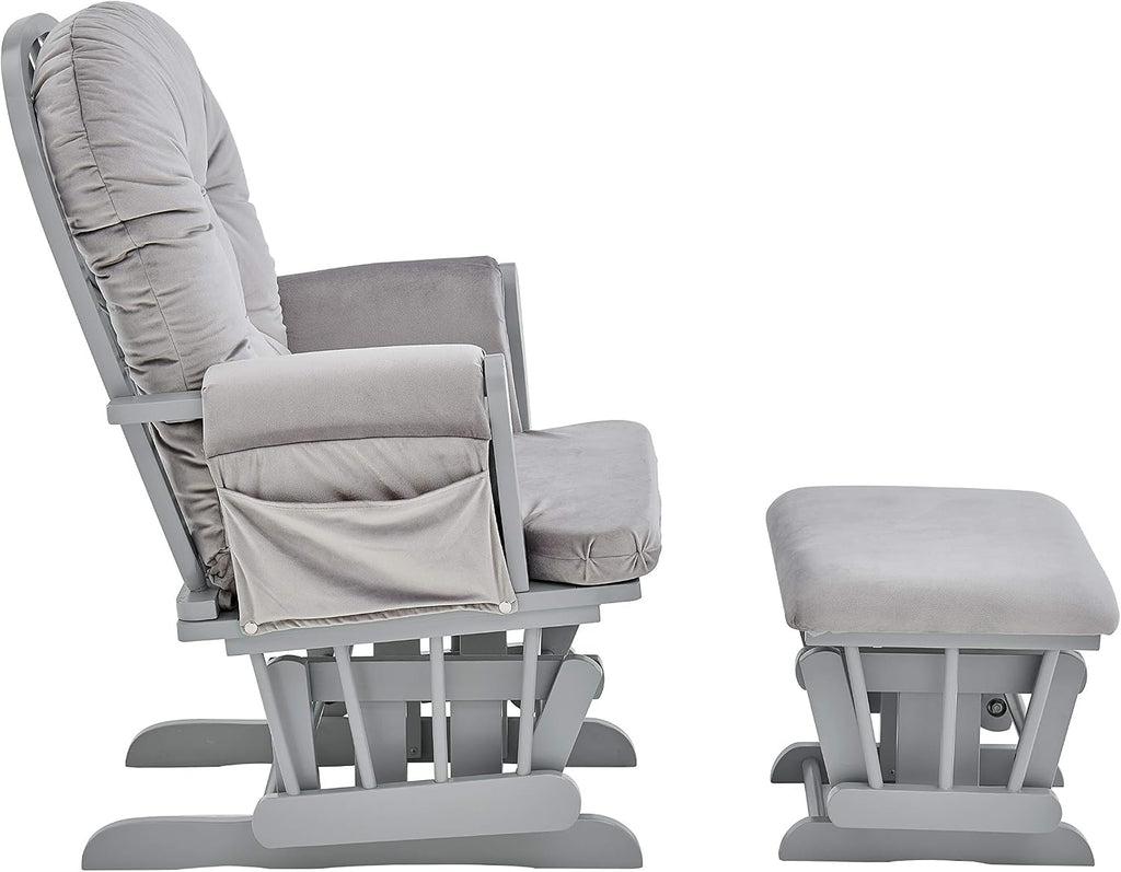 Glider and Ottoman Gray Wood and Light Gray Fabric