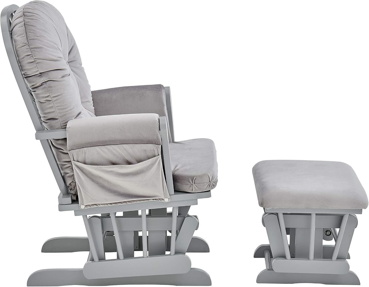Glider and Ottoman Gray Wood and Light Gray Fabric