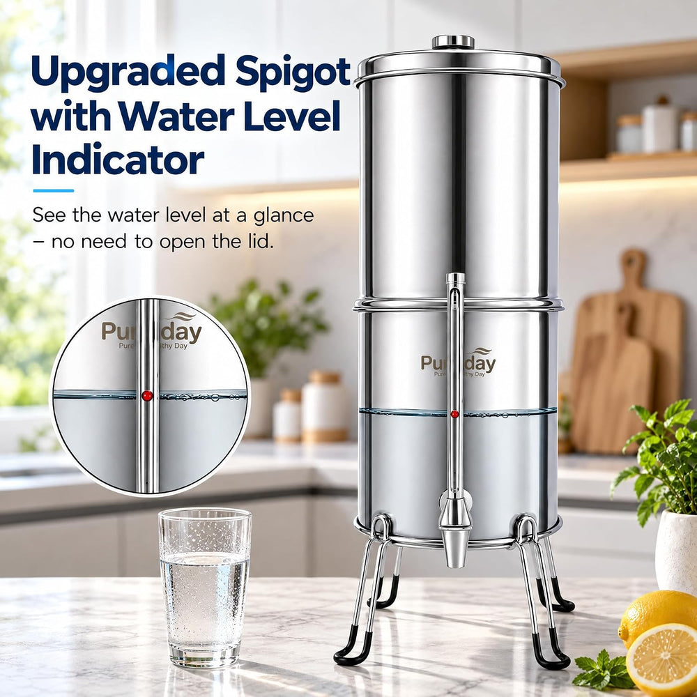 Pureday 3 Gallon Stainless Steel Gravity Water Filter, Meets NSF 42/53/401