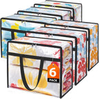Clear Clothes Storage Bags, 6 Pack Closet Organizers and Under Bed Storage Containers, Foldable Moving Bags with Zippers for Comforter, Blanket, Bedding, Duvet, PVC Packing Bags 60L